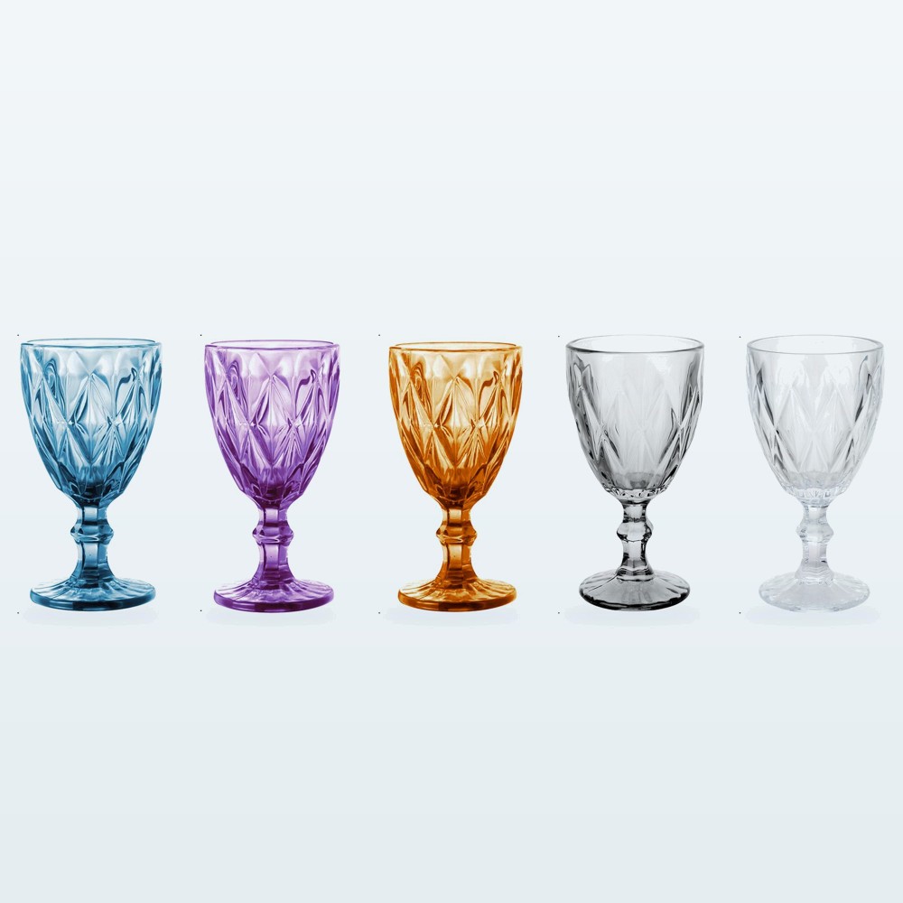 Copas labradas de 330 ml en azul, morada, ámbar, negra humo y transparente